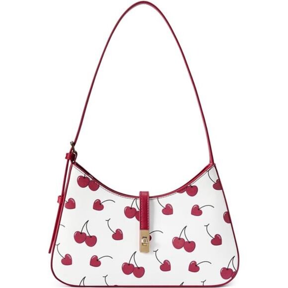 Handbags - Shoulder Bag with Adjustable Strap, White Cherry
